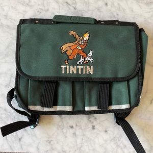 Vintage Herge’s adventures of TINTIN kids school bag/backpack hunter green